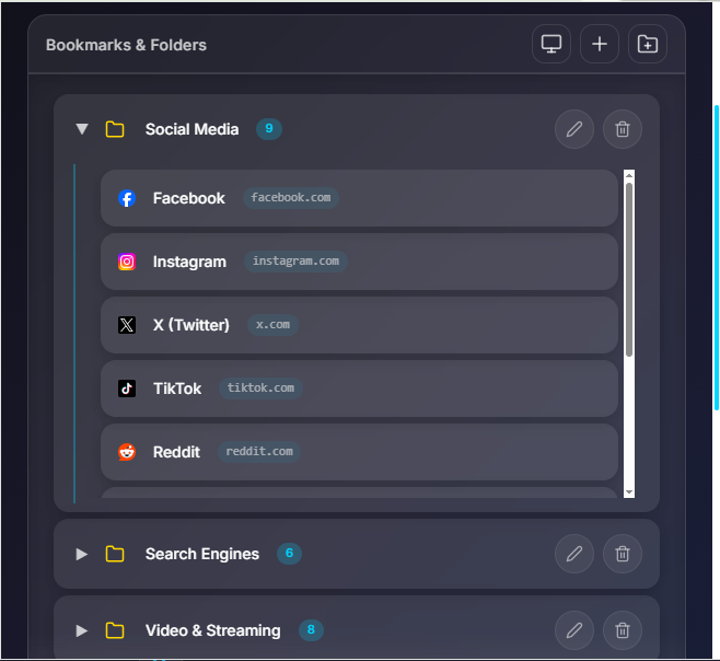 Nested folders with item counters in Holy Private Bookmarks