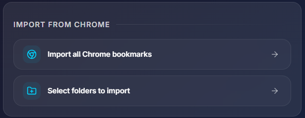 Importing bookmarks from Chrome in Holy Private Bookmarks