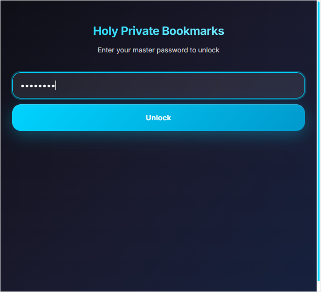 Lock screen with master password input in Holy Private Bookmarks