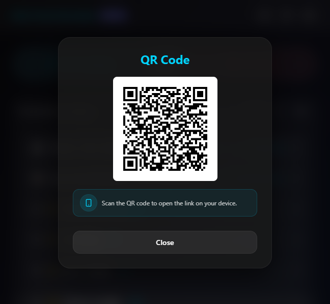 QR code modal for a bookmark in Holy Private Bookmarks